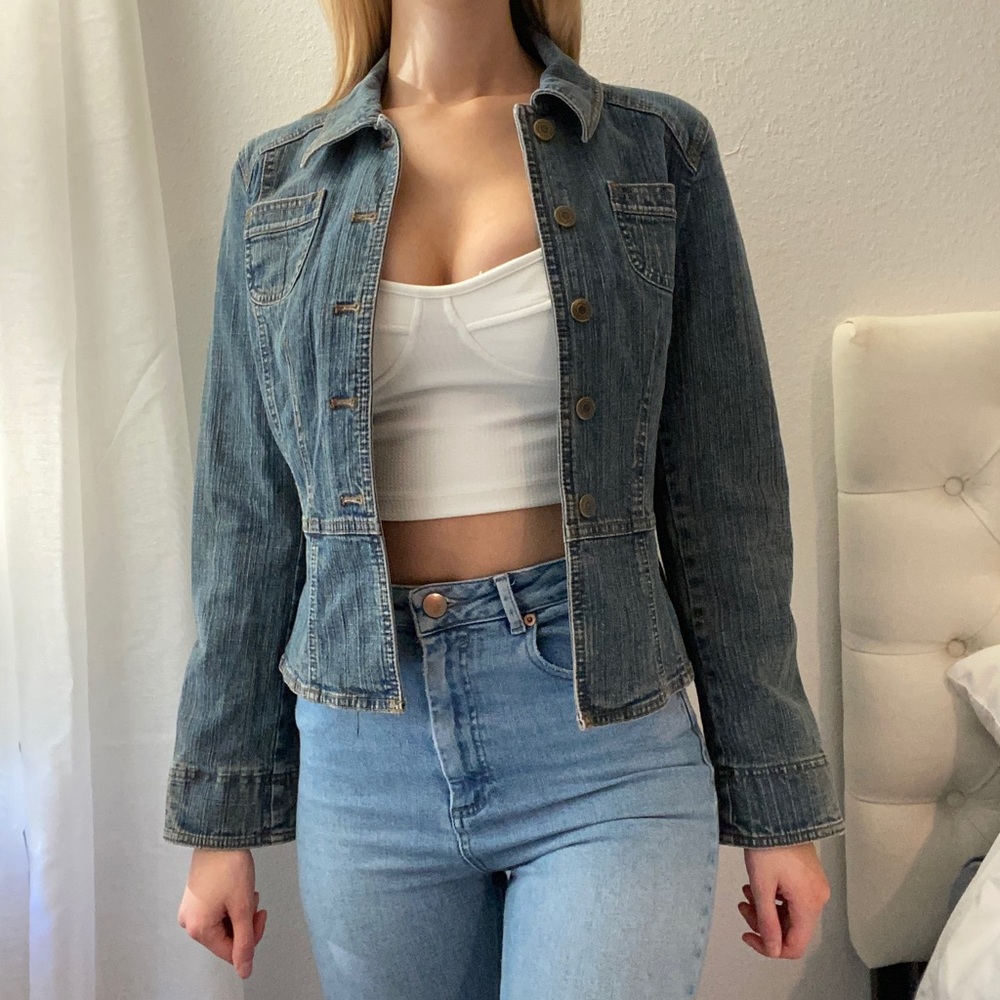 Ann Taylor Button Down Denim Jean Jacket 2 - Picture 2 of 6